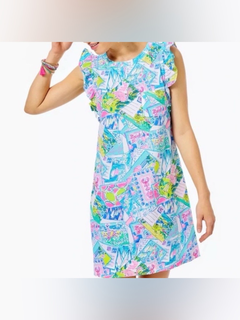NWT Lilly Pulitzer Laina Dress Wish You Were Here Print Coastal Size Large